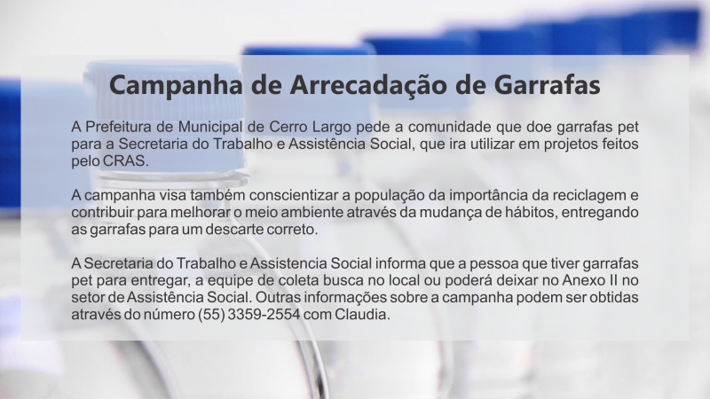 CAMPANHA DE ARRECADAÇÃO DE GARRAFAS PET